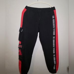 Black and Red Joggers with Side Text